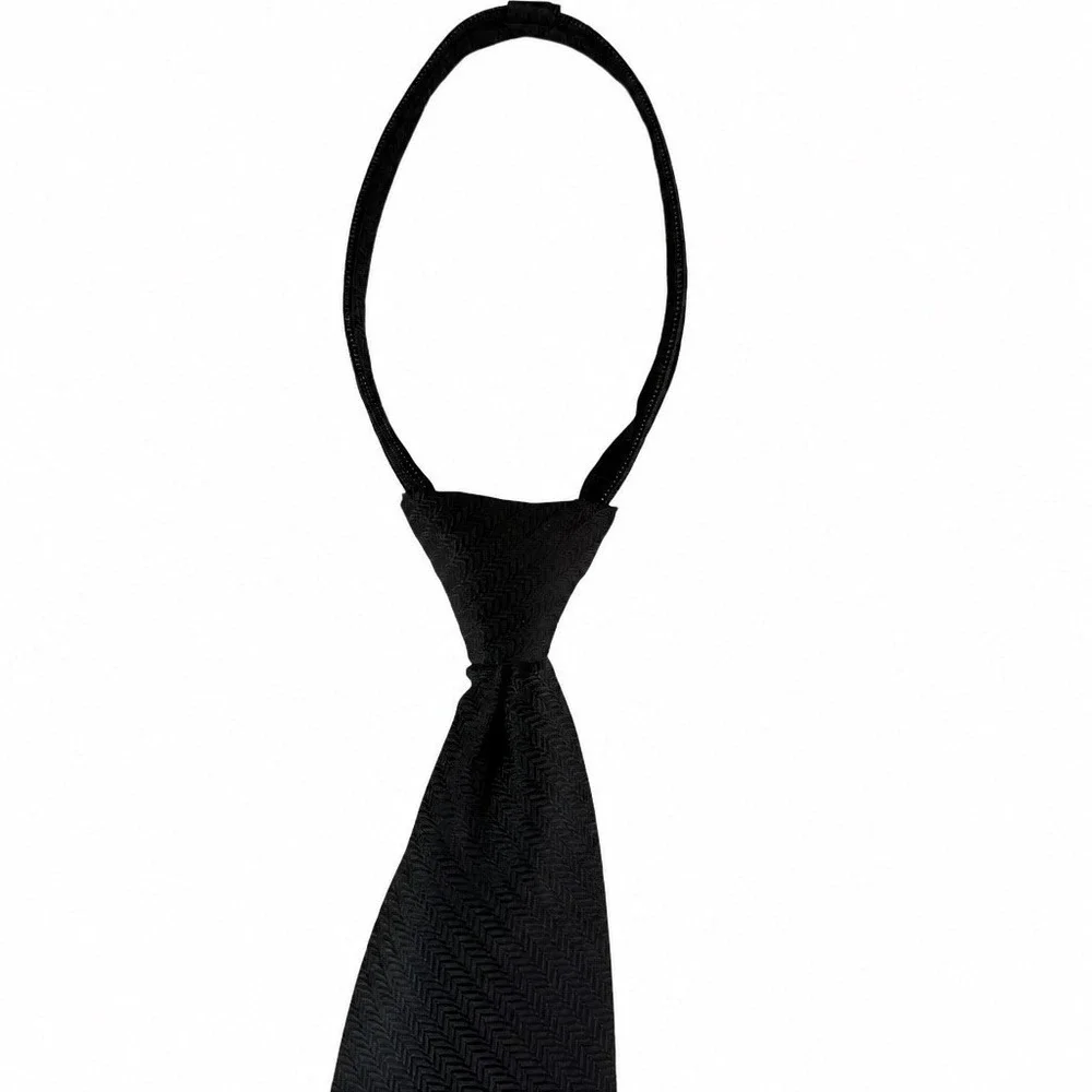 Mens Black Herringbone Pre Tied Zipper Tie Adjustable Easy Zip Necktie 20 Inch